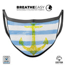 Blue Striped Watercolor Gold Anchor - Made in USA Mouth Cover Unisex Anti-Dust Cotton Blend Reusable & Washable Face Mask with Adjustable Sizing for Adult or Child