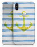 Blue Striped Watercolor Gold Anchor - iPhone X Skin-Kit