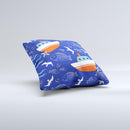 Blue Vector Fish and Boat Pattern ink-Fuzed Decorative Throw Pillow