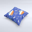 Blue Vector Fish and Boat Pattern ink-Fuzed Decorative Throw Pillow