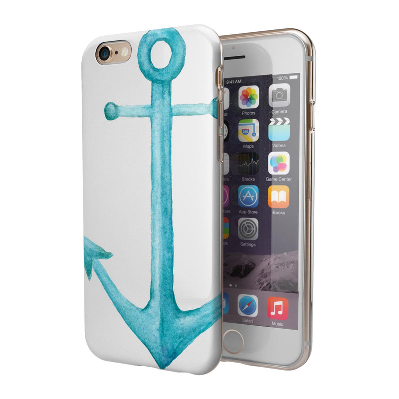 Blue Watercolor Anchor iPhone 6/6s or 6/6s Plus 2-Piece Hybrid INK-Fuzed Case