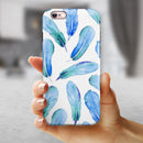 Blue Watercolor Feather Pattern iPhone 6/6s or 6/6s Plus 2-Piece Hybrid INK-Fuzed Case