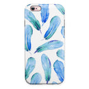 Blue Watercolor Feather Pattern iPhone 6/6s or 6/6s Plus 2-Piece Hybrid INK-Fuzed Case