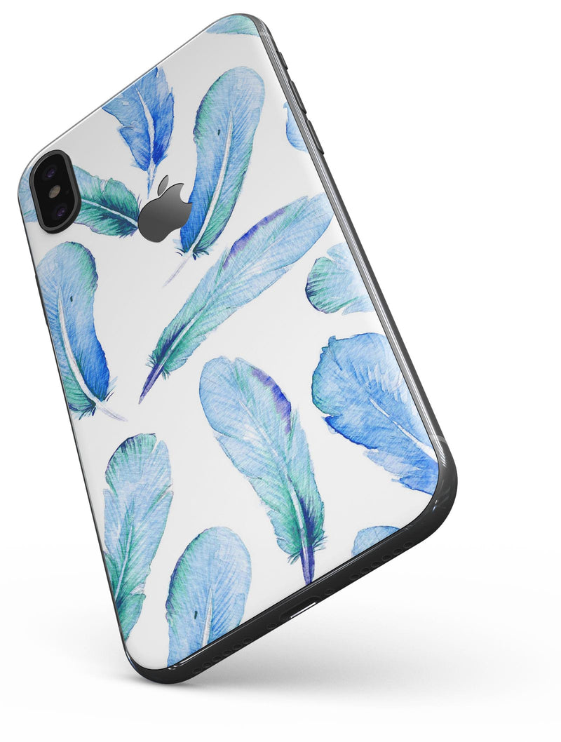 Blue Watercolor Feather Pattern - iPhone X Skin-Kit