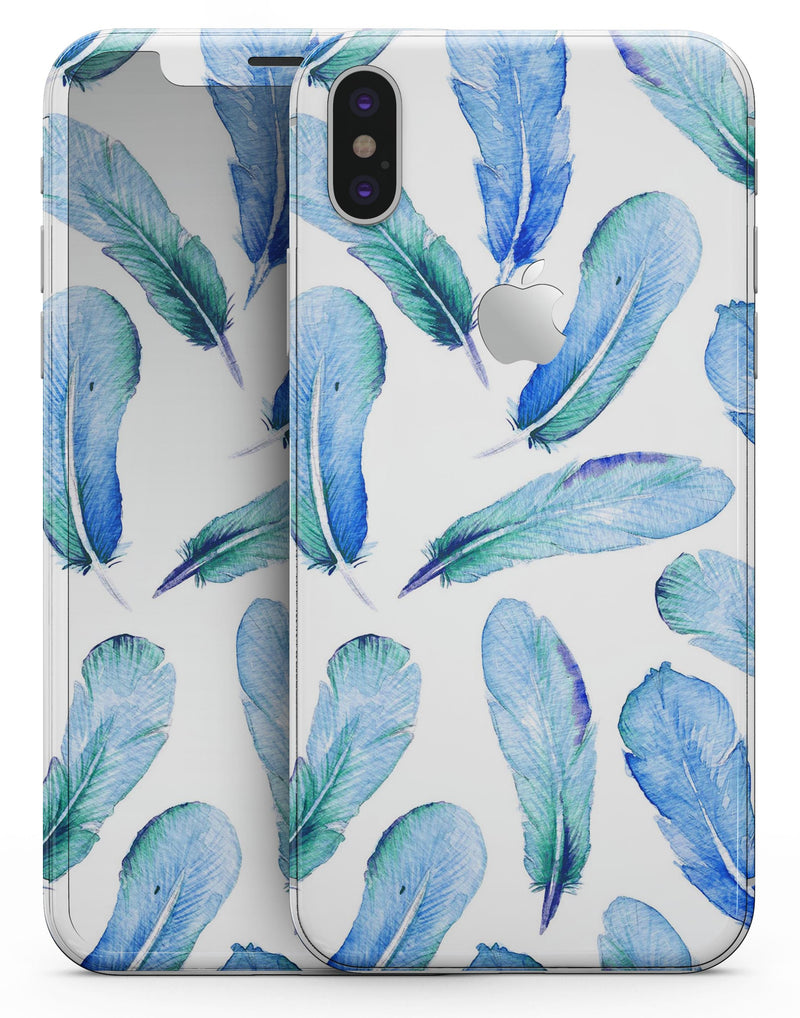 Blue Watercolor Feather Pattern - iPhone X Skin-Kit