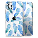 Blue Watercolor Feather Pattern - Vinyl Skin Wrap for iPhone 17 Pro Max, 17 Pro, 17 Air, 17, 16 & All Models — Soft Matte or Ultra Gloss