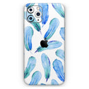 Blue Watercolor Feather Pattern - Vinyl Skin Wrap for iPhone 17 Pro Max, 17 Pro, 17 Air, 17, 16 & All Models — Soft Matte or Ultra Gloss