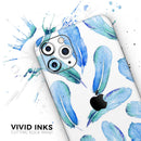 Blue Watercolor Feather Pattern - Vinyl Skin Wrap for iPhone 17 Pro Max, 17 Pro, 17 Air, 17, 16 & All Models — Soft Matte or Ultra Gloss