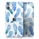 Blue Watercolor Feather Pattern - Vinyl Skin Wrap for iPhone 17 Pro Max, 17 Pro, 17 Air, 17, 16 & All Models — Soft Matte or Ultra Gloss