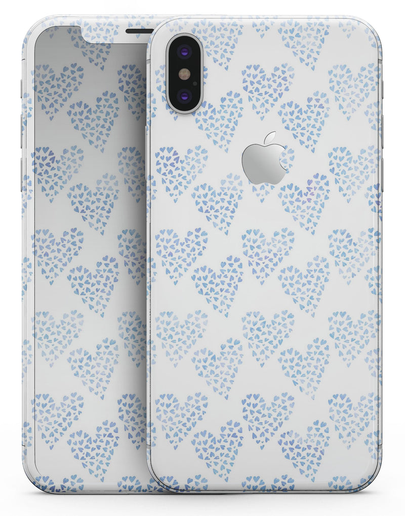 Blue Watercolor Hearts Pattern - iPhone X Skin-Kit