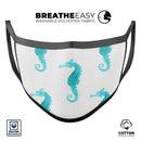 Blue Watercolor Seahorses - Made in USA Mouth Cover Unisex Anti-Dust Cotton Blend Reusable & Washable Face Mask with Adjustable Sizing for Adult or Child