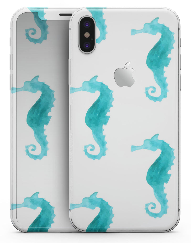 Blue Watercolor Seahorses - iPhone X Skin-Kit