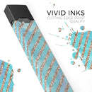 Blue Watercolor and Gold Glitter Diagonal Stripes - Premium Decal Protective Skin-Wrap Sticker compatible with the Juul Labs vaping device