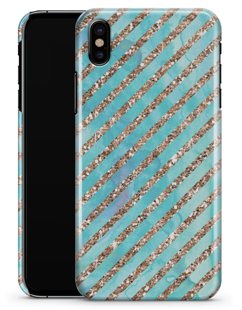 Blue Watercolor and Gold Glitter Diagonal Stripes - iPhone X Clipit Case