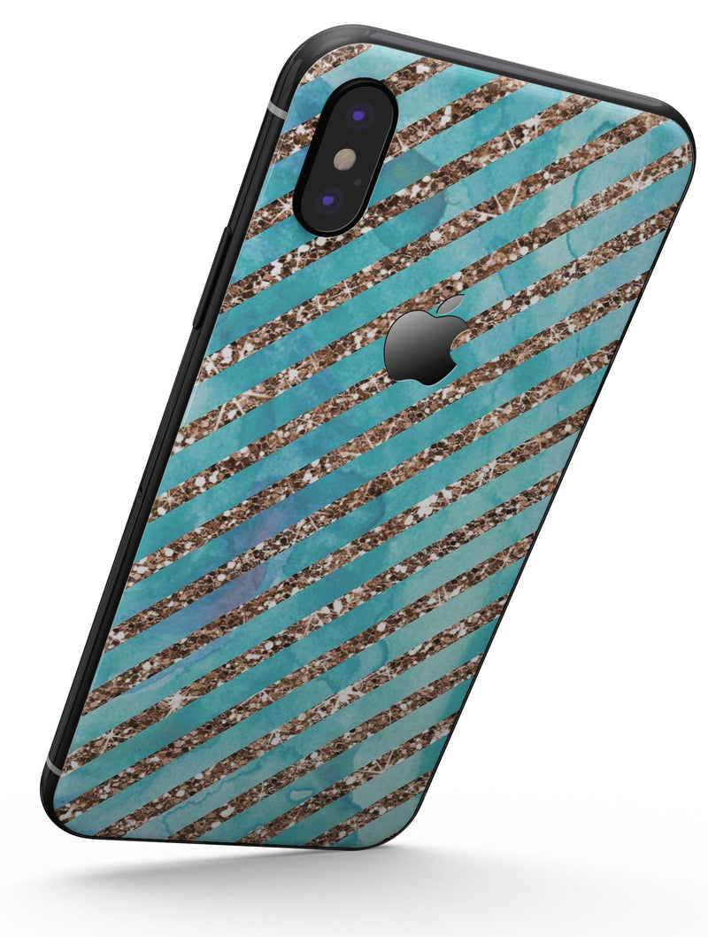 Blue Watercolor and Gold Glitter Diagonal Stripes - iPhone X Skin-Kit