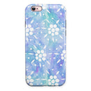 Blue Watercolor and White Flower Print Pattern iPhone 6/6s or 6/6s Plus 2-Piece Hybrid INK-Fuzed Case