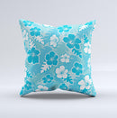 Blue & White Hawaiian Floral Pattern V4 Ink-Fuzed Decorative Throw Pillow