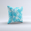 Blue & White Hawaiian Floral Pattern V4 Ink-Fuzed Decorative Throw Pillow
