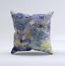 Blue Yellow Abstract Oil Painting Ink-Fuzed Decorative Throw Pillow