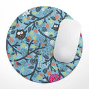 Blue and Black Branches with Abstract Big Eyed Owls// WaterProof Rubber Foam Backed Anti-Slip Mouse Pad for Home Work Office or Gaming Computer Desk