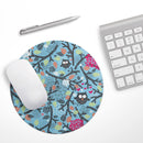 Blue and Black Branches with Abstract Big Eyed Owls// WaterProof Rubber Foam Backed Anti-Slip Mouse Pad for Home Work Office or Gaming Computer Desk