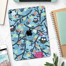 Blue and Black Branches with Abstract Big Eyed Owls - Full Body Skin Decal for the Apple iPad Pro 12.9", 11", 10.5", 9.7", Air or Mini (All Models Available)