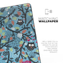 Blue and Black Branches with Abstract Big Eyed Owls - Full Body Skin Decal for the Apple iPad Pro 12.9", 11", 10.5", 9.7", Air or Mini (All Models Available)