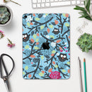 Blue and Black Branches with Abstract Big Eyed Owls - Full Body Skin Decal for the Apple iPad Pro 12.9", 11", 10.5", 9.7", Air or Mini (All Models Available)