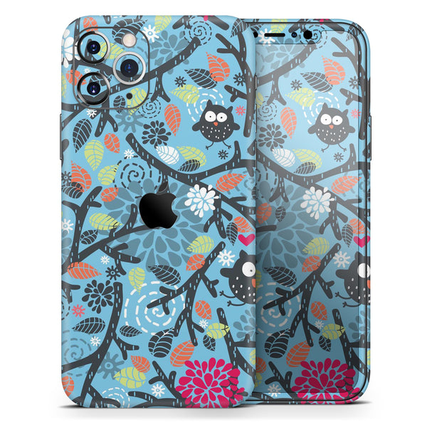 Blue and Black Branches with Abstract Big Eyed Owls  - Protective Skin Wrap & Decal – Compatible with iPhone SE to iPhone 17 Pro Max (All Models)