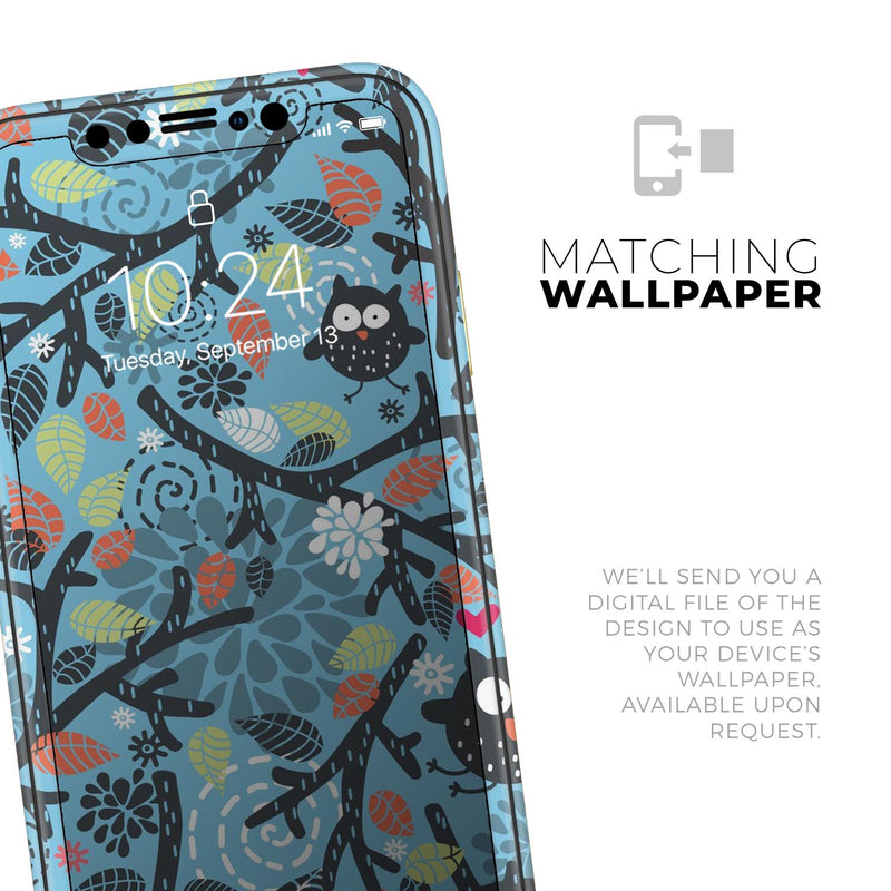 Blue and Black Branches with Abstract Big Eyed Owls - Skin-Kit compatible with the Apple iPhone 13, 13 Pro Max, 13 Mini, 13 Pro, iPhone 12, iPhone 11 (All iPhones Available)