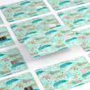 Blue and Coral Feathers Over Teal Strokes - Premium Protective Decal Skin-Kit for the Apple Credit Card