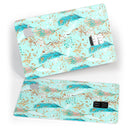 Blue and Coral Feathers Over Teal Strokes - Premium Protective Decal Skin-Kit for the Apple Credit Card