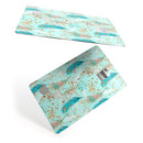 Blue and Coral Feathers Over Teal Strokes - Premium Protective Decal Skin-Kit for the Apple Credit Card