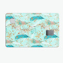 Blue and Coral Feathers Over Teal Strokes - Premium Protective Decal Skin-Kit for the Apple Credit Card