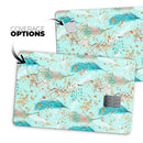 Blue and Coral Feathers Over Teal Strokes - Premium Protective Decal Skin-Kit for the Apple Credit Card