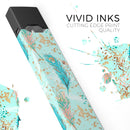 Blue and Coral Feathers Over Teal Strokes - Premium Decal Protective Skin-Wrap Sticker compatible with the Juul Labs vaping device