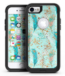 Blue and Coral Feathers Over Teal Strokes - iPhone 7 or 8 OtterBox Case & Skin Kits