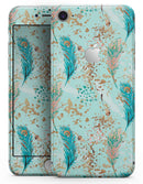 Blue and Coral Feathers Over Teal Strokes - Skin-kit for the iPhone 8 or 8 Plus