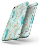 Blue and Coral Feathers Over Teal Strokes - Skin-kit for the iPhone 8 or 8 Plus