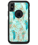 Blue and Coral Feathers Over Teal Strokes - iPhone X OtterBox Case & Skin Kits
