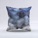 Blue and Gray 3D Cubes ink-Fuzed Decorative Throw Pillow