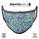 Blue and Green Damask Watercolor Pattern - Made in USA Mouth Cover Unisex Anti-Dust Cotton Blend Reusable & Washable Face Mask with Adjustable Sizing for Adult or Child