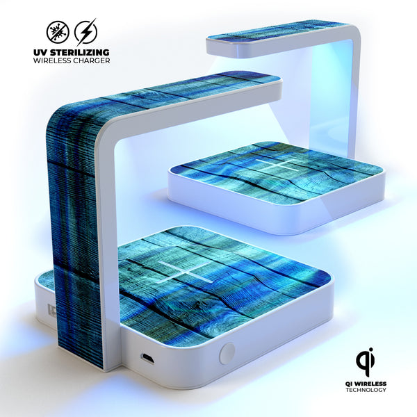 Blue and Green Tye-Dyed Wood UV Germicidal Sanitizing Sterilizing Wireless Smart Phone Screen Cleaner + Charging Station