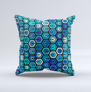 Blue and Green Vibrant Hexagons ink-Fuzed Decorative Throw Pillow