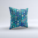 Blue and Green Vibrant Hexagons ink-Fuzed Decorative Throw Pillow