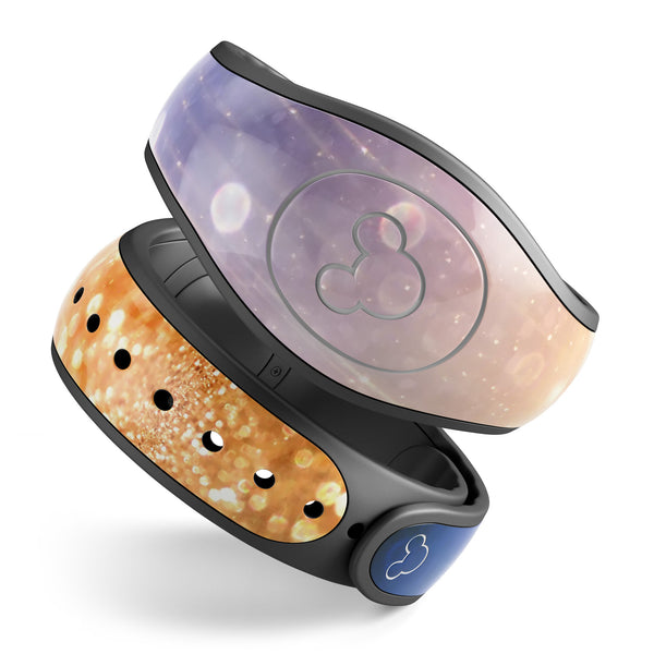 Blue and Orange Scratched Surface with Glowing Gold - Decal Skin Wrap Kit for the Disney Magic Band