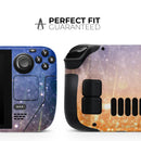 Blue and Orange Scratched Surface with Glowing Gold // Full Body Skin Decal Wrap Kit for the Steam Deck handheld gaming computer
