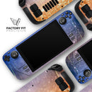 Blue and Orange Scratched Surface with Glowing Gold // Full Body Skin Decal Wrap Kit for the Steam Deck handheld gaming computer