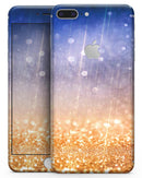 Blue and Orange Scratched Surface with Glowing Gold - Skin-kit for the iPhone 8 or 8 Plus