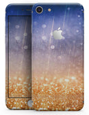 Blue and Orange Scratched Surface with Glowing Gold - Skin-kit for the iPhone 8 or 8 Plus